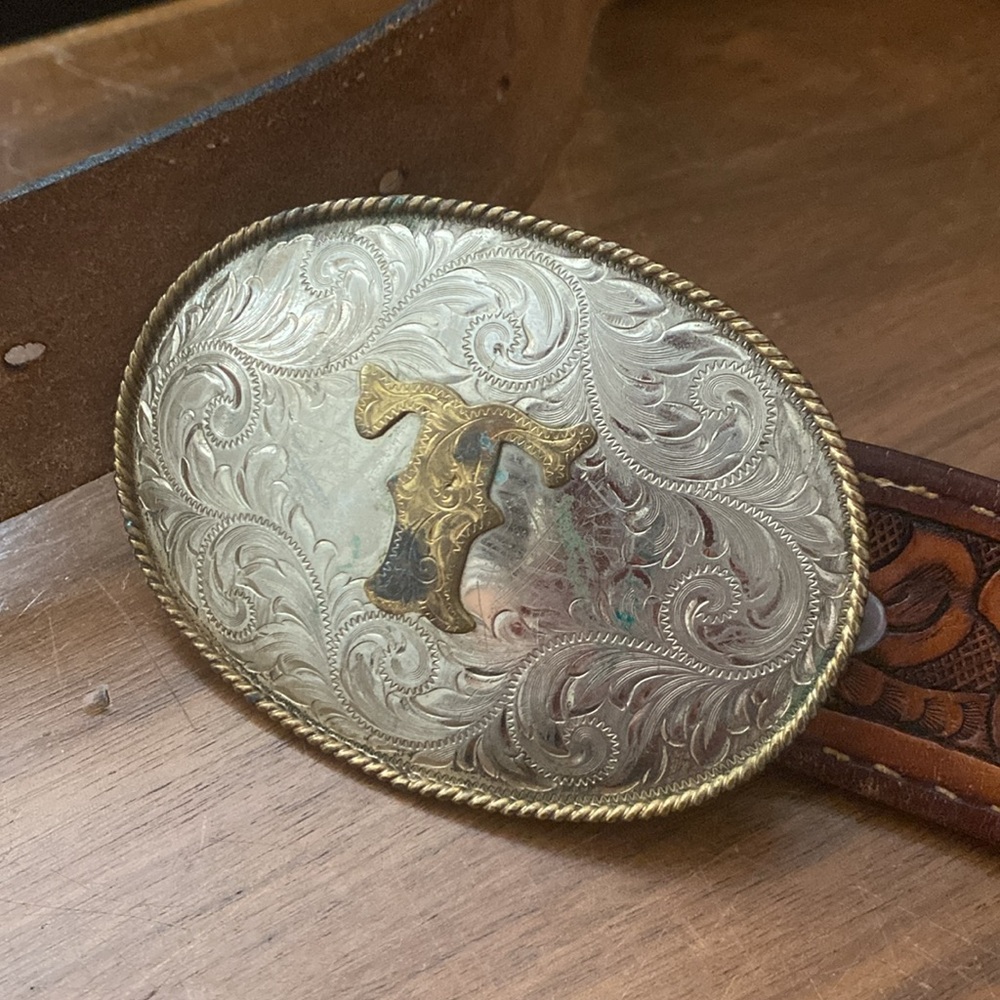 Vintage Montana Silver Belt Buckle Leather Floral Women’s Men’s